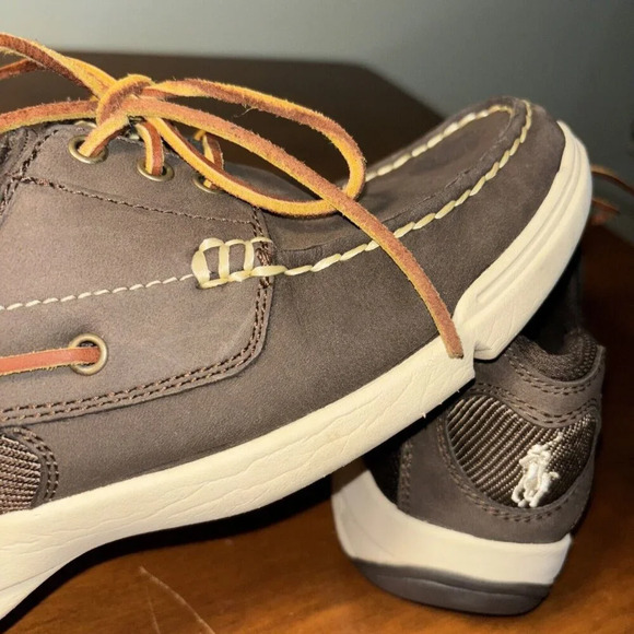 Polo Ralph Lauren Carrick Leather Boat Shoes Men's Size 8D Brown White Preppy - Picture 6 of 11